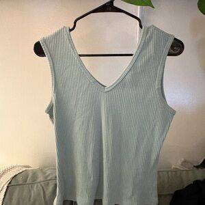 Green Ribbed Sleeveless Tank Top